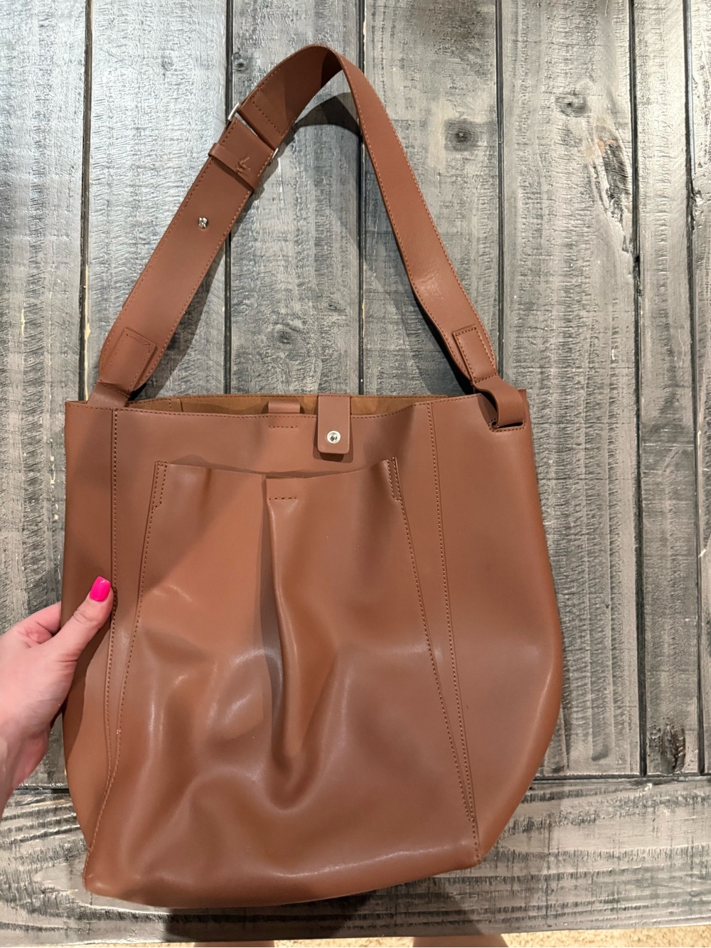 Real Leather Tan Tote Bag with Adjustable Strap